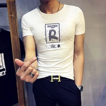 

Men's new Korean Slim short-sleeved men's T-shirt round neck black white shirt jacket half-sleeved summer casual men's T-shirt