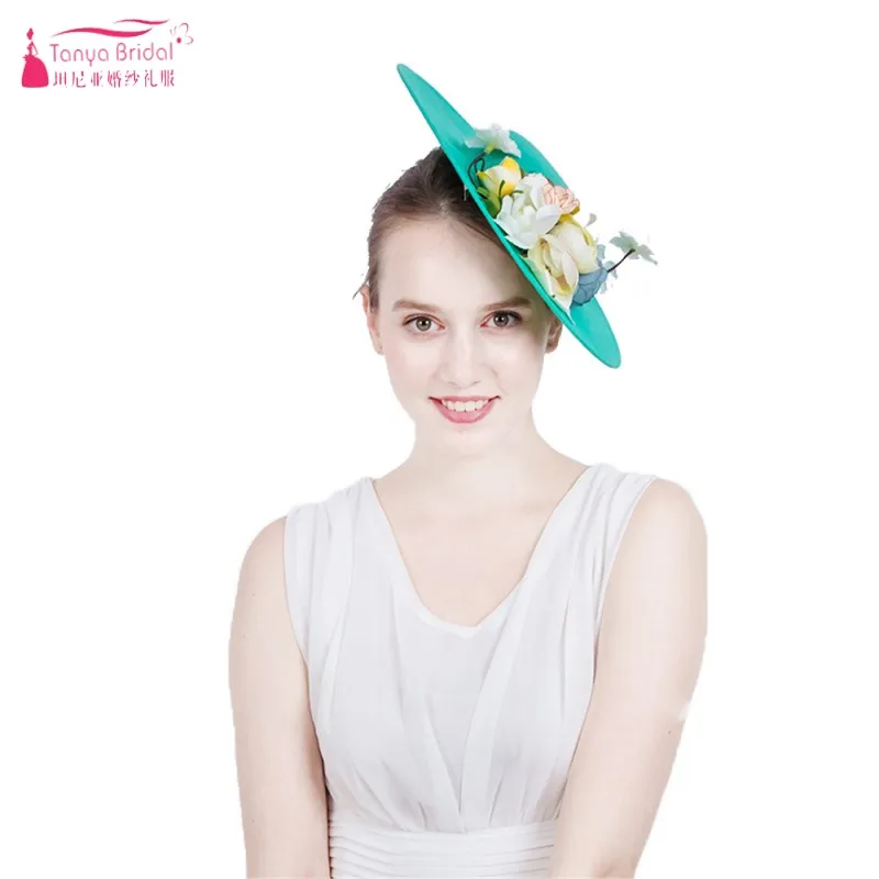 Мятно-зеленые шляпы с рисунком преувеличенный большой диск цветок шляпа женский головной убор Свадебные модные шляпы ZH041