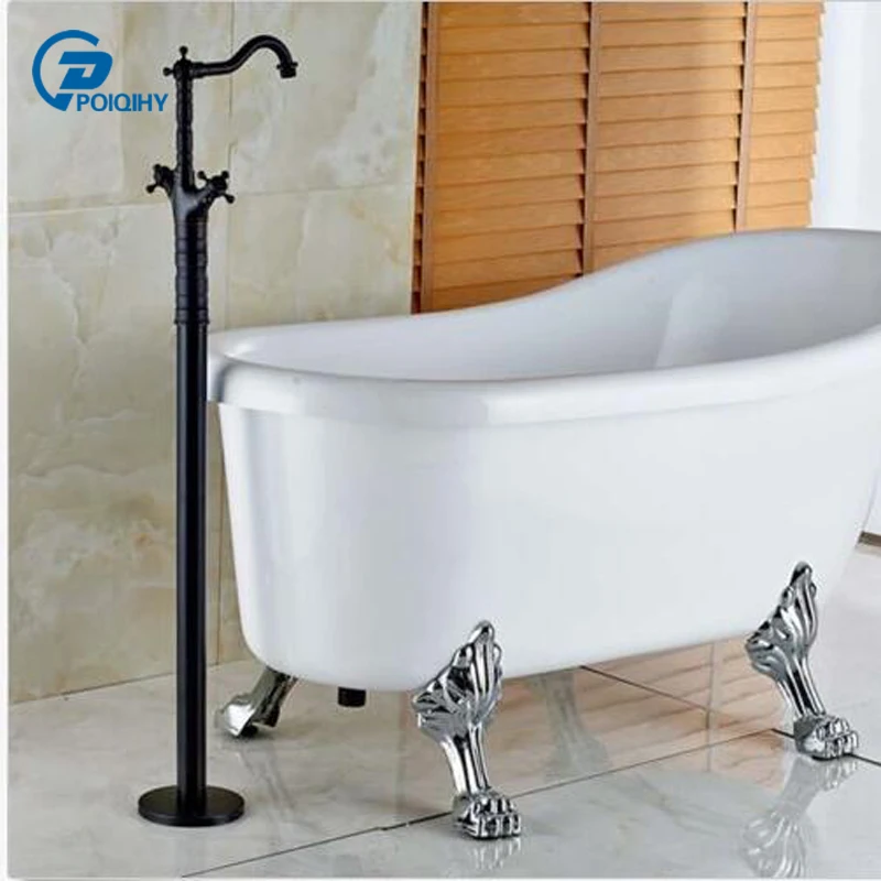

POIQIHY ORB finished Bathtub faucet Dual Cross Handles Floor Mount Bathroom Tub Faucet Mixer Tap
