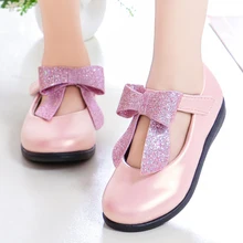 Обувь для девочек от 1 до 13 лет; детская обувь принцессы с бантиком; блестящие тонкие туфли для малышей; белые свадебные вечерние туфли; 131