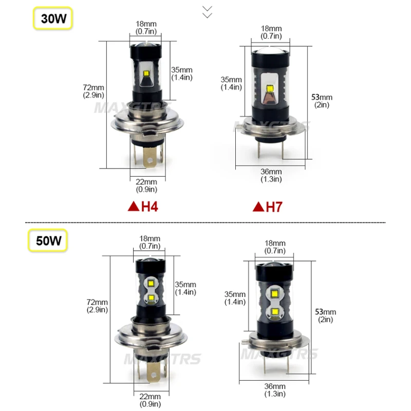 2x CREE чип H4 H7 Led 30 Вт 50 Вт 80 Вт вождения Противотуманные фары автомобиля светодиодные фары Противотуманные фары 360 градусов луч с объективом DC12V 24 В