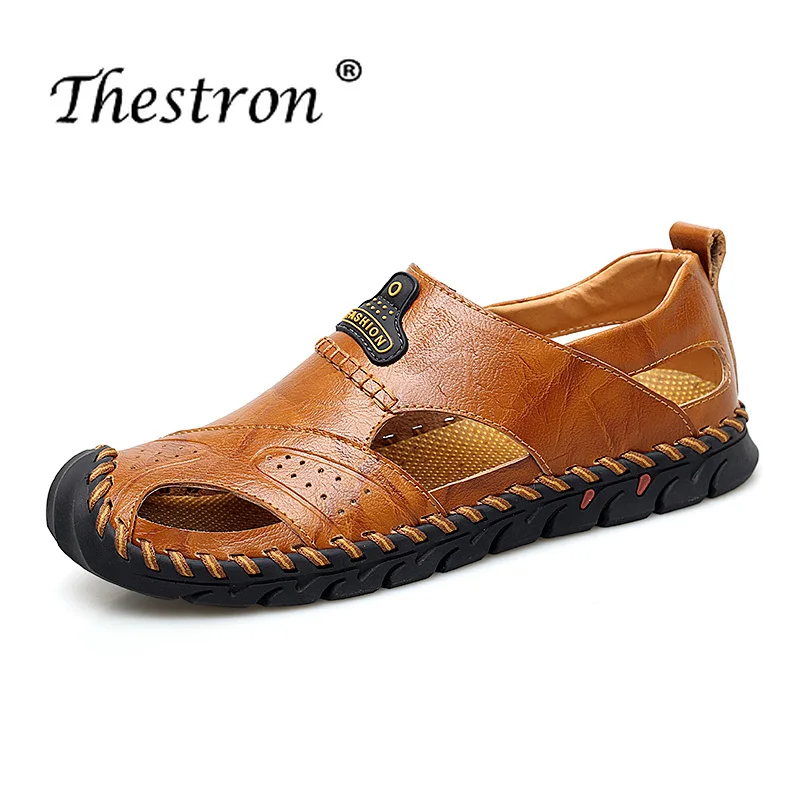 

Outdoor Beach Sandals Male Genuine Leather Men Hiking Sandals Non-Slip Fashion Mens Sandals Comfortable Leather Beach Sneakers