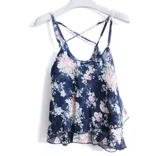 Хорошая Женская Летняя Сексуальная ремень цветочный принт шифоновая рубашка жилет Блузки укороченный топ 4 цвета на выбор