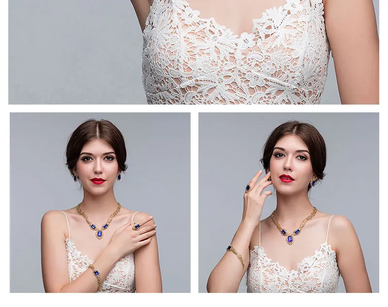 AYAYOO African Beads Jewelry Set Gold Costume Imitation Crystal Necklace Set For Women Blue Dubai Bridal Jewelry Sets (2)