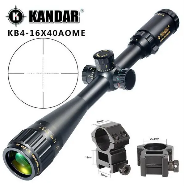 KANDAR Gold Edition 4-16x40 AOME стекло гравированное Mil-dot Сетка фиксирующий прицел охотничий прицел тактический оптический прицел - Цвет: with picatinny ring2