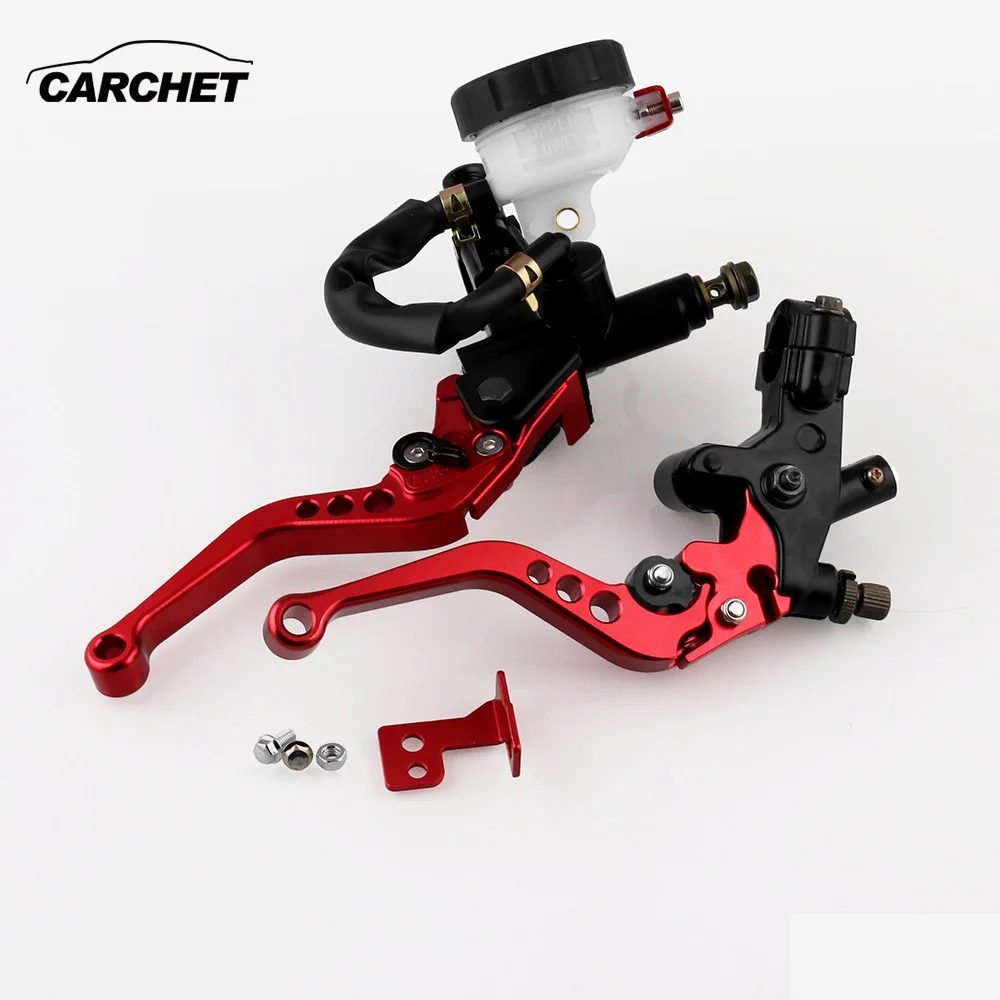 

CARCHET 1 Pair Universal Motorcycle Hand Brakes Aluminum Alloy Oil Cup Motorcycle Hydraulic Clutch Handbrake Red Free Shipping