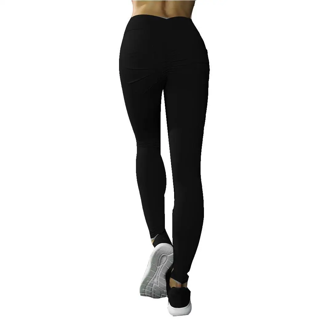 Женские повседневные Однотонные эластичные леггинсы для фитнеса и йоги с высокой талией с карманом спортивные стандартные обтягивающие брюки