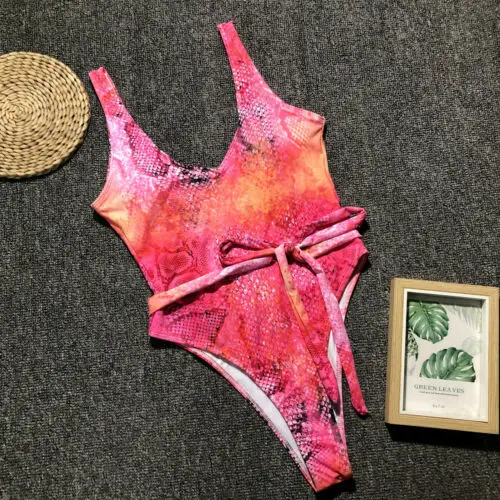 

2019 Women One Piece Swimsuit Swimwear Vintage Floral Backless Swimsuits Bathing Suit Size S~L