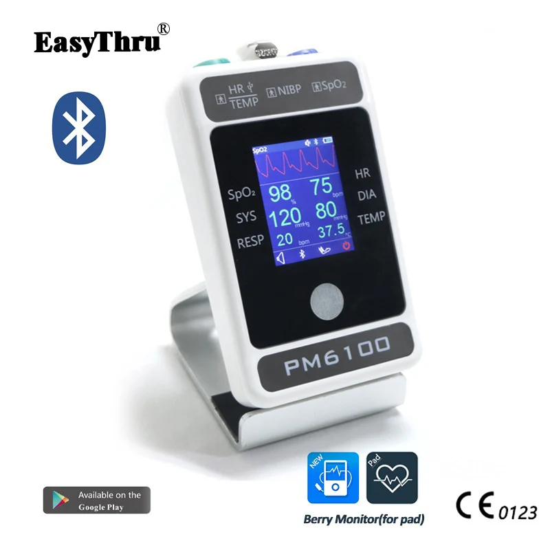 

EasyThru Medical ECG Resp Temp NIBP SpO2 Heart rate Multi Parameter Patient Monitor Bluetooth APP Vital Signs monitoring