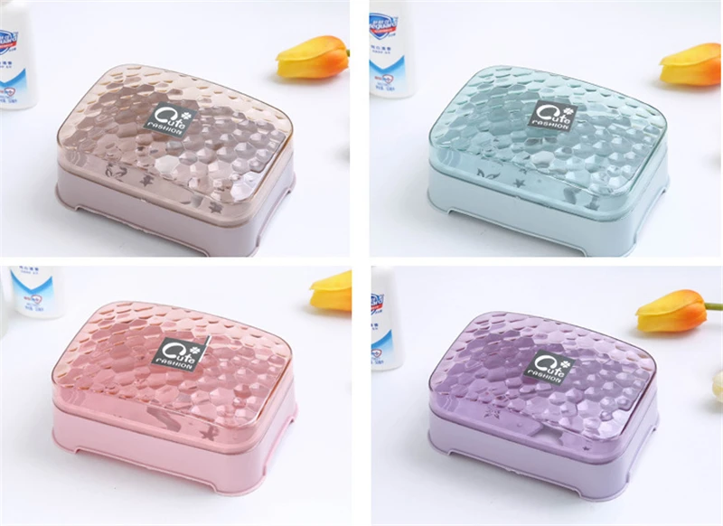 Household Crystal Storage Soap Box Dish Case Holder Transparent Soap Box Simple Bathroom with Cover Drain Soap Box