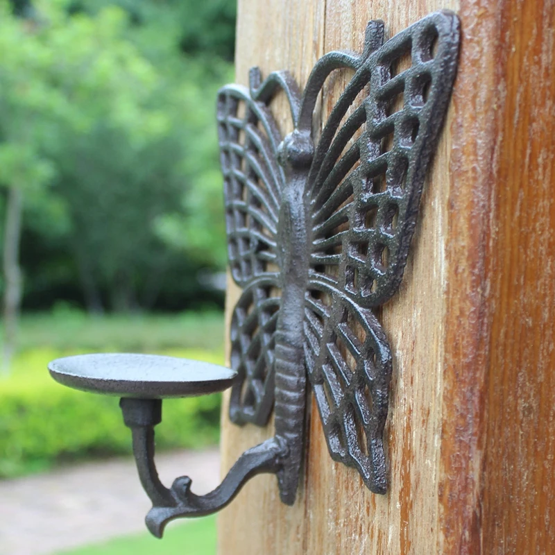 European Vintage Industrial Heavy Accents Hollow Butterfly Design Wall Decor Cast Iron Candle Holder European Vintage Industrial Heavy Accents Hollow Butterfly Design Wall Decor Cast Iron Candle Holder