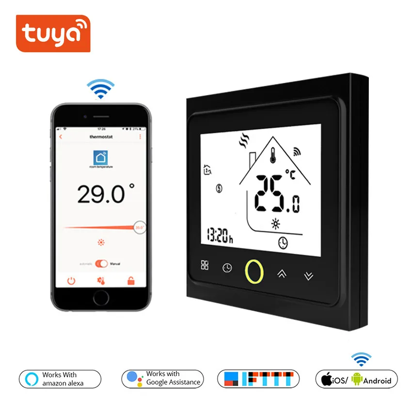 

WiFi Thermostat Temperature Controller in 16A Electric Floor Heating Works with Alexa Google Home LCD Touch Screen Backlight