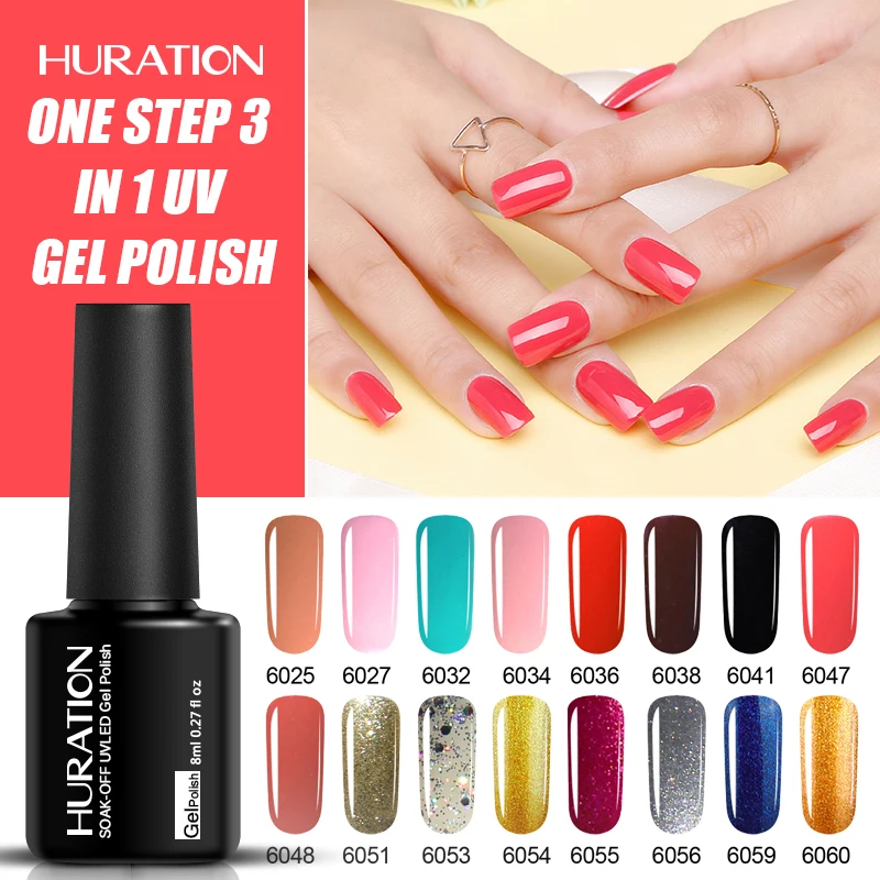 

Huraiton One Step 3 In 1 Gel Nail Polish Long Lasting 24 Color Hybrid Varnish No Need Top Base UV LED Lamp Nude Gel Lacquer Art