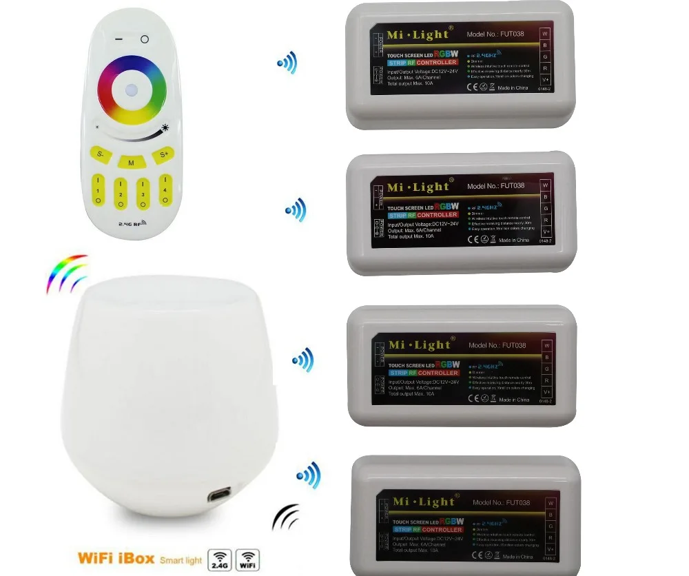 

WiFi APP Controller led mi.light hub+RF touch 4 Zone RGBW Control+2.4G remote Controller for LED Strip RGBW RGBWW 12V-24V