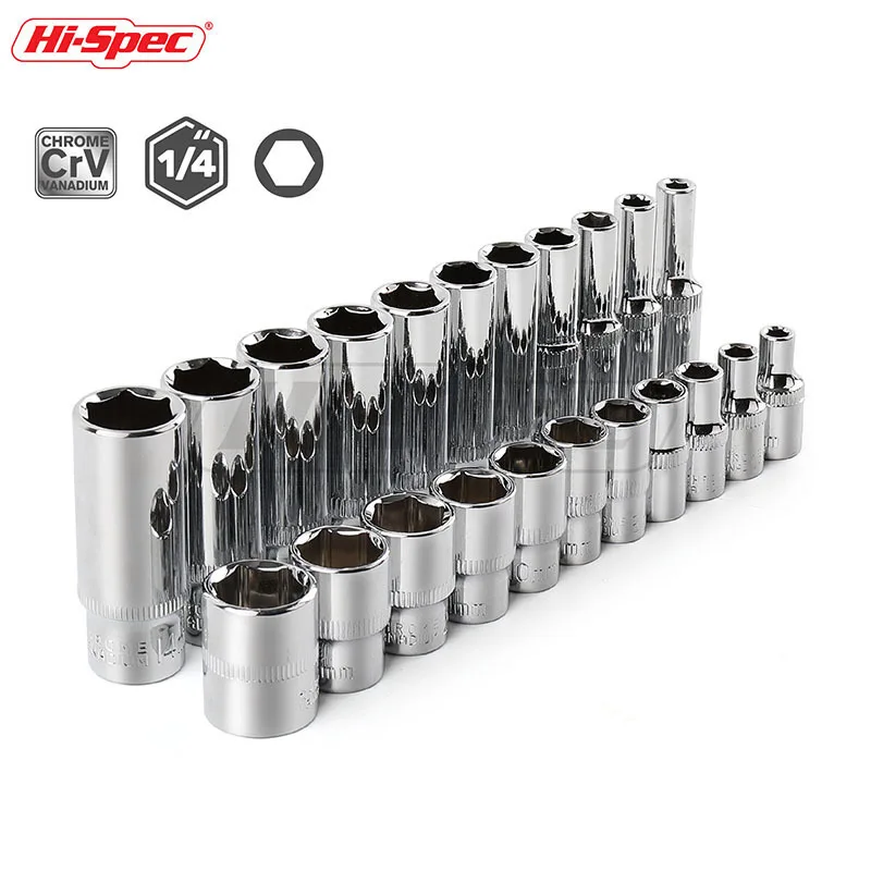 

Hi-Spec 11pc 1/4 Deep Socket Set Hex Socket Adapter Short Long Sockets CRV 4-14mm Torque Socket Wrench Car Tool Hand Tool Set