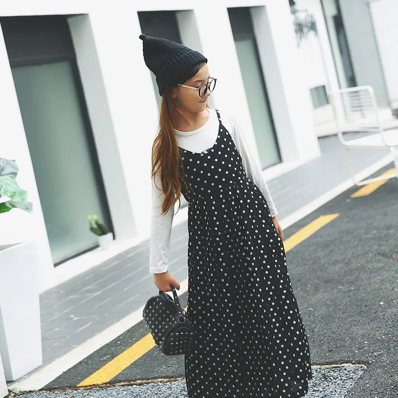 White Dot Black Braces Dresses Girls Kids 10 Years Roupas
