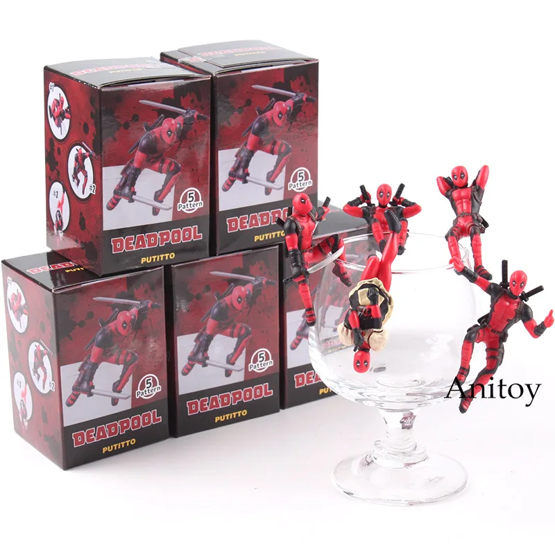 

PUTITTO Kawaii Figure Marvel Toys Deadpool Action Figure PVC Tea Cup Decoration Collectible Model Toy 5pcs/set