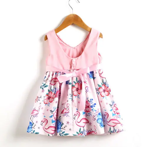 

Kids Baby Girls Sleeveless Dress Flamingo Lace Wedding Dress Casual Silk Blet Children Dresses Clothes