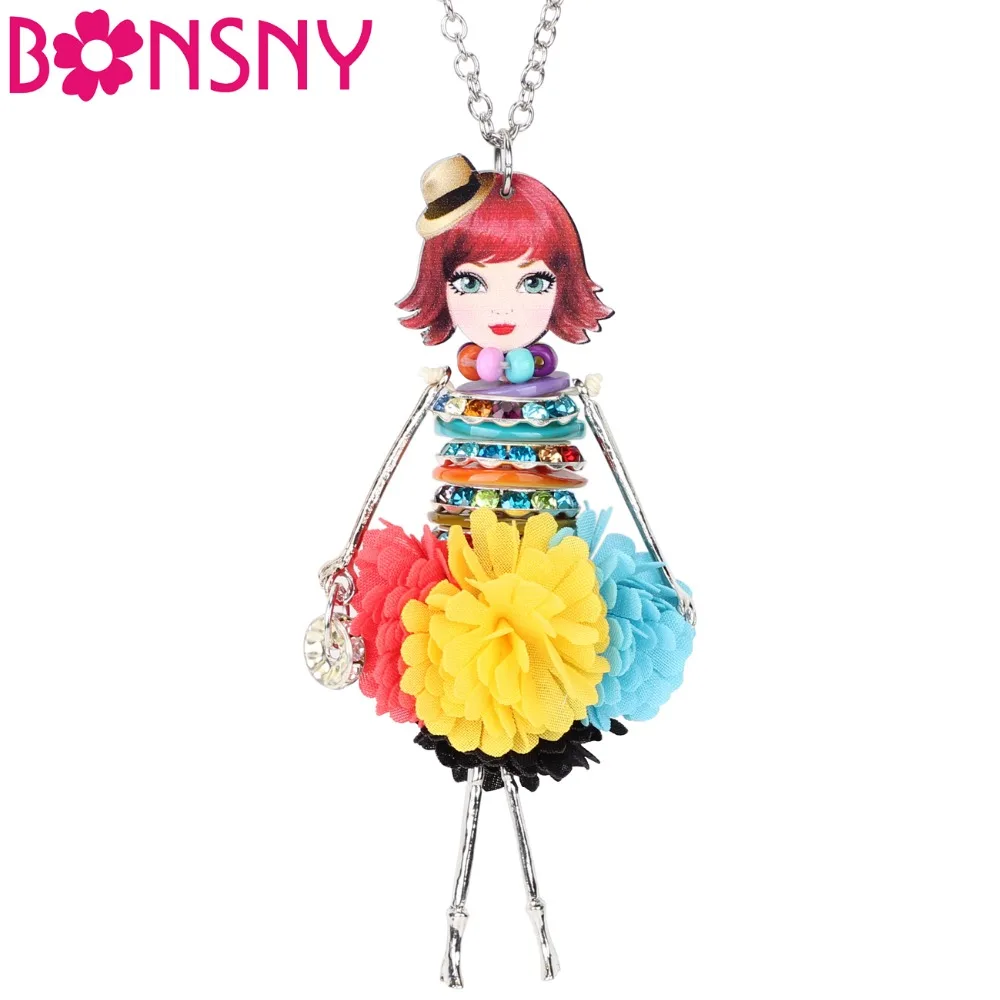 

Bonsny Statement Fashion French Floral Doll Necklace Pendant Chain Collar Jewelry For Women Girls Birthday Gift Accessories New