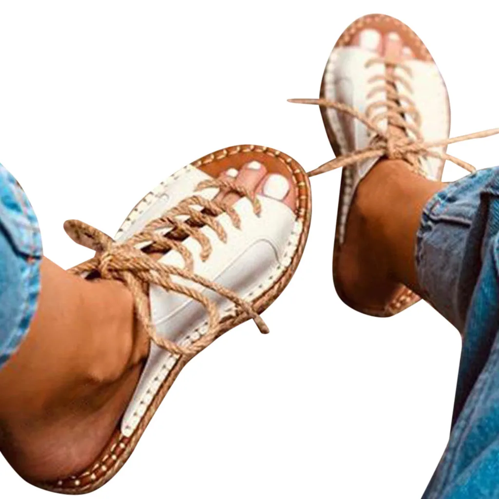 SAGACE/обувь; женские босоножки в римском стиле для отдыха; большие размеры; Босоножки с открытым носком на шнуровке из пеньки; сандалии; обувь; коллекция года; Летние босоножки