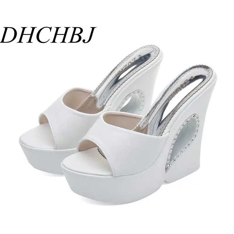 

2019 summer new 14cm ultra high heel wedges sandals and slipper temperament elegant slippers fashion wild womens shoes