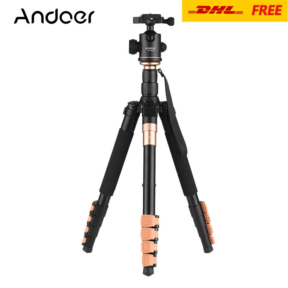 Andoer TP570 Professional Aluminum Alloy Tripod Monopod Portable Travel Folding Tripod for Canon