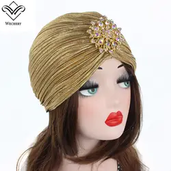 Wechery для женщин кепки арабский Катар Саудовская Мусульманский Стиль шляпа для украшения украшены плиссированные шапочка черный, сереб