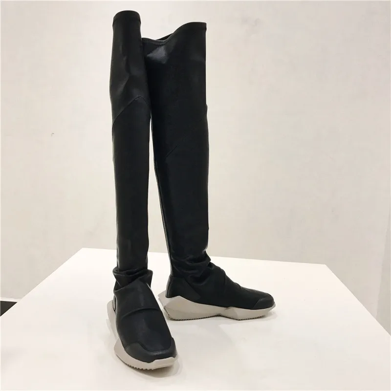 Fornihapfirafs/Новое поступление, пикантные женские эластичные высокие сапоги облегающие высокие сапоги до бедра черные женские сапоги выше колена на плоской подошве
