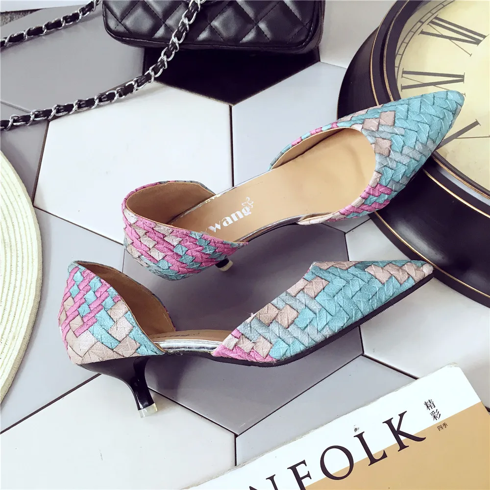 

Women Fashion Weave Printing Pointed Toes High Heels Shoes Gradient Color Sexy Wedding Party Pumps Shoes Women Thin Heel Shoes