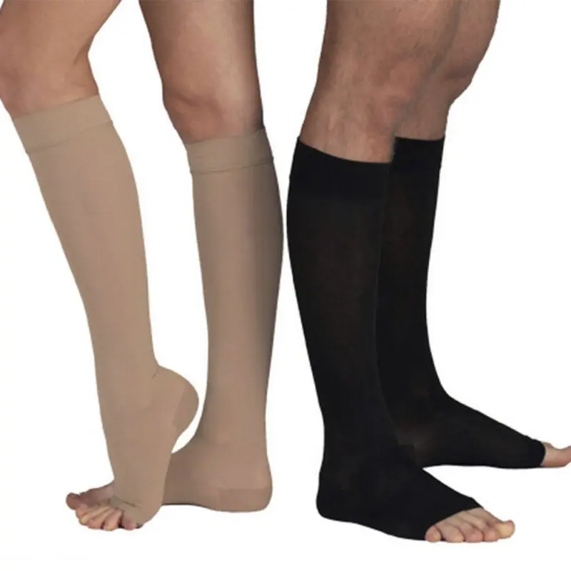 18-21 мм Hg женские чулки компрессионный наколенник высокие носки с открытыми пальцами чулки эластичные дышащие поддержка икр для фитнес-Йога Спорт