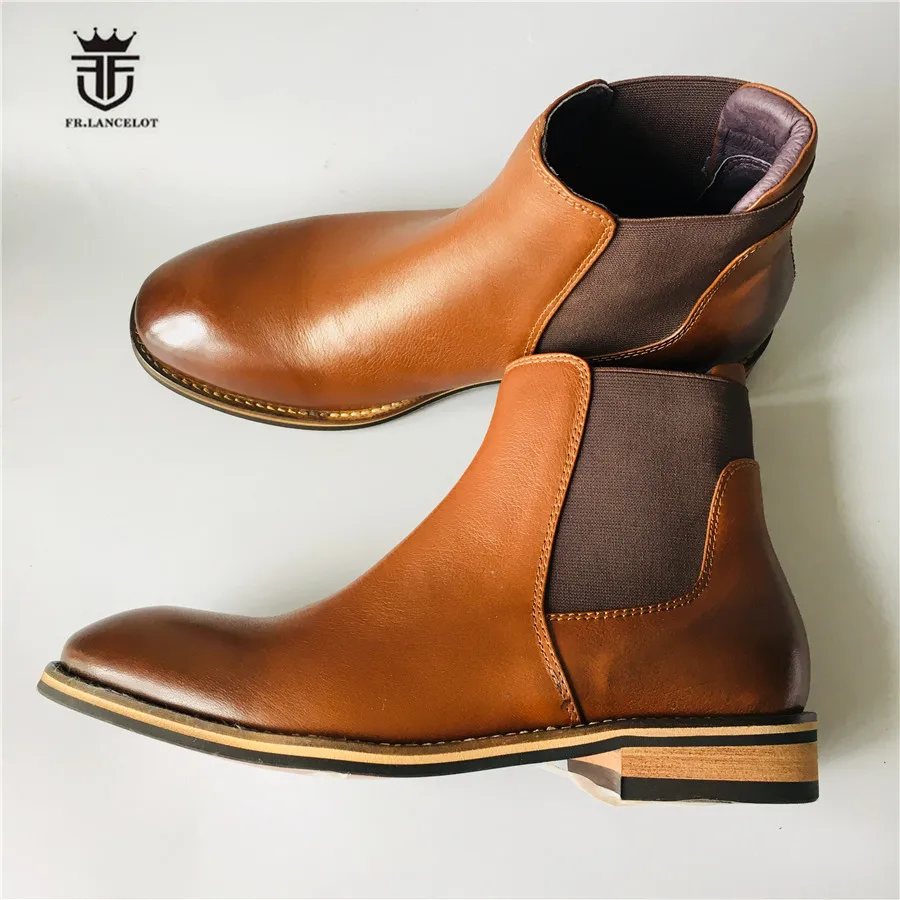 

Luxury 19 New High-End Custom Slip On business casual men dress Boots wedge handmade dark brown Chelsea ankle Boots