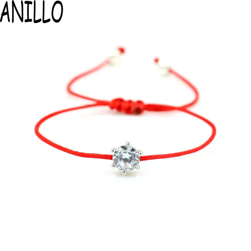 

ANILLO Women Red Rope Thread String Bracelet Silver Color AAA Cubic Zirconia Lucky Braided Charms Adjustable Bracelet