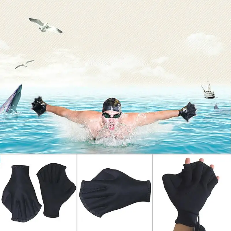 Hot Sale 1Pair Black Sports Swimming Paddle Gloves Hand bed Swim