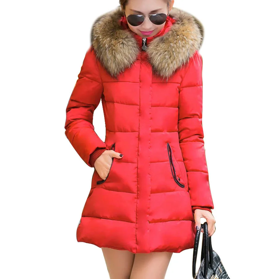 Buy Plus Size Fashion Casaco Feminino Red Parka Slim