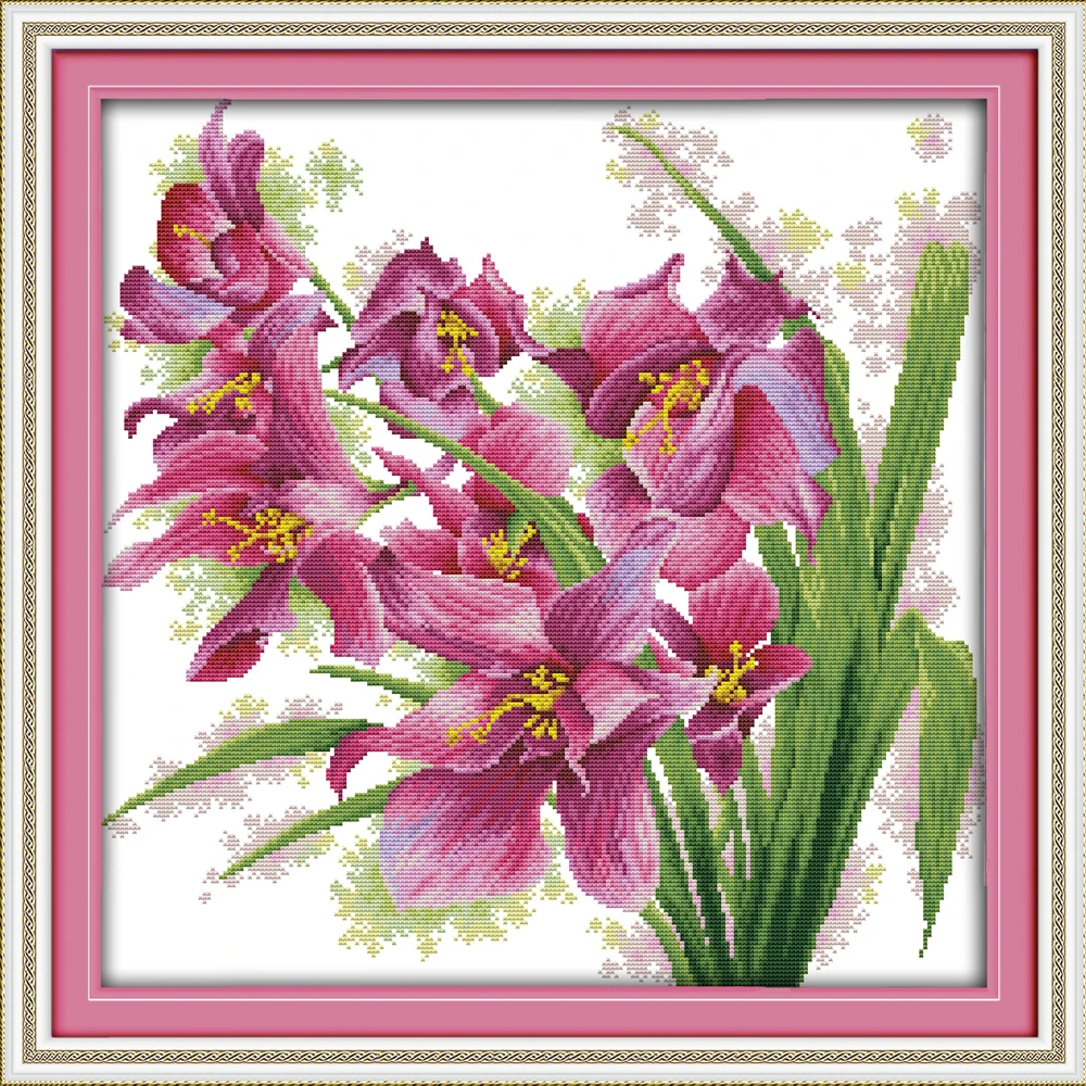 

Orchid (9) flower cross stitch kit DIY embroidery set handmade needlework cross-stitching DMC color Dreamfounder