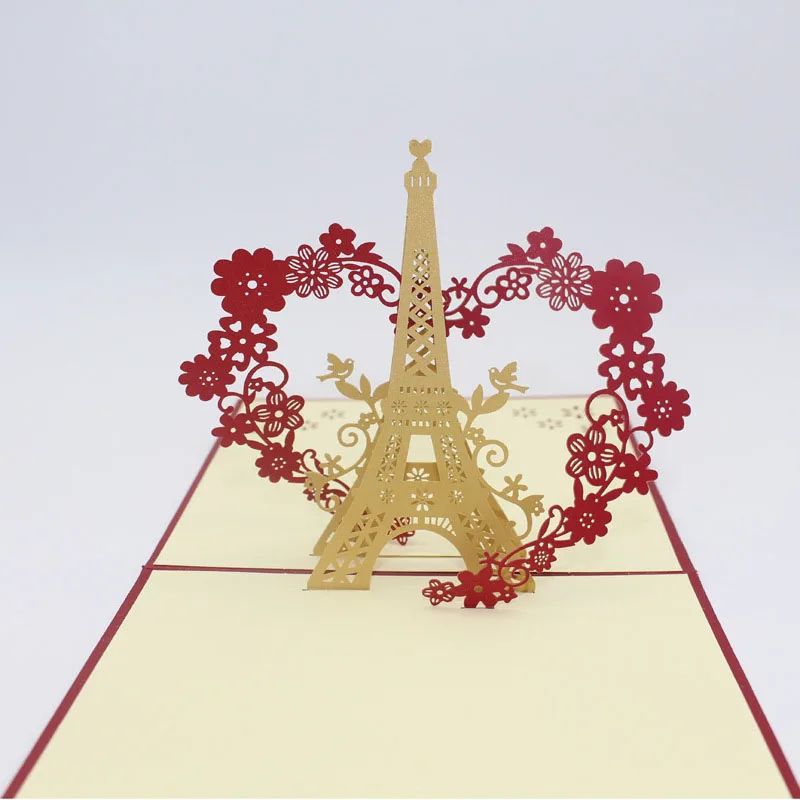 3D лазерная резка ручная работа цветок сердце Эйфелева башня бумажные