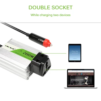 

200W DC 12V To AC 220V Portable Car Power Inverter Converter Modified Sine Wave Power Overload Protection Built-In Cooling Fan