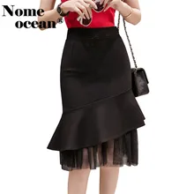 Кружевные лоскутные оборки женские миди юбки с высокой талией Плюс Размер Женская кружевная юбка черная Офисная Леди сексуальные юбки M19032104