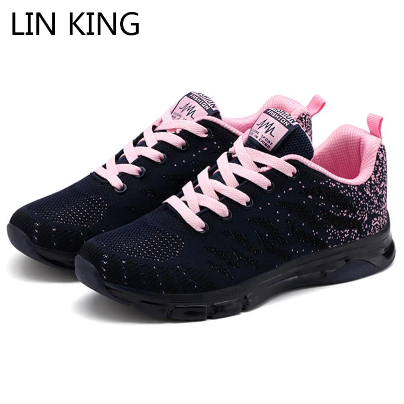 

LIN KING Spring Autumn Breathable Knit Women Casual Shoes Fashion Air Cushion Sneakers Lace Up Outdoor Walking Shoes For Female