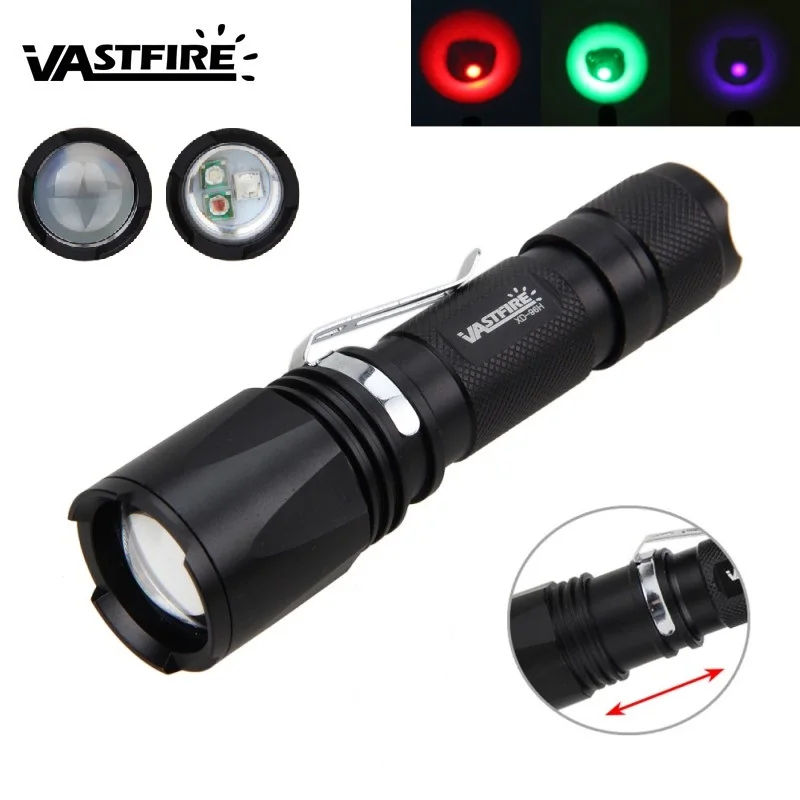 Zoomable Green /Red/ UV Hunting Flashlight Tracker Light Red Night