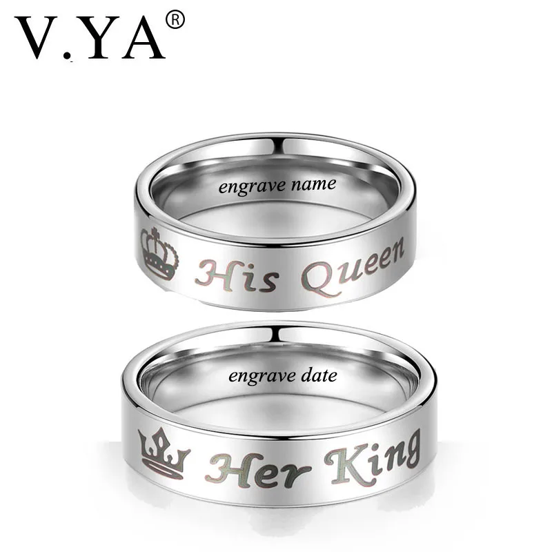 buy V.YA Fashion DIY Couple Jewelry Her King amp; His Queen Rings Stainless Steel Romantic Wedding Rings for Women Men Engagement Bands