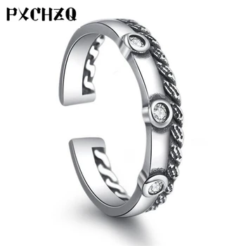 

PXCHZQ 925 sterling silver jewelry Crystal ring rope woven stripes three Emmanuel opening ring men and women fashion ring