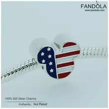 Аутентичные стерлингового серебра 925 пробы смешанные эмалированные Флаг мыши Подвески бусины ювелирных изделий подходит DIY Европа браслеты Berloques perles