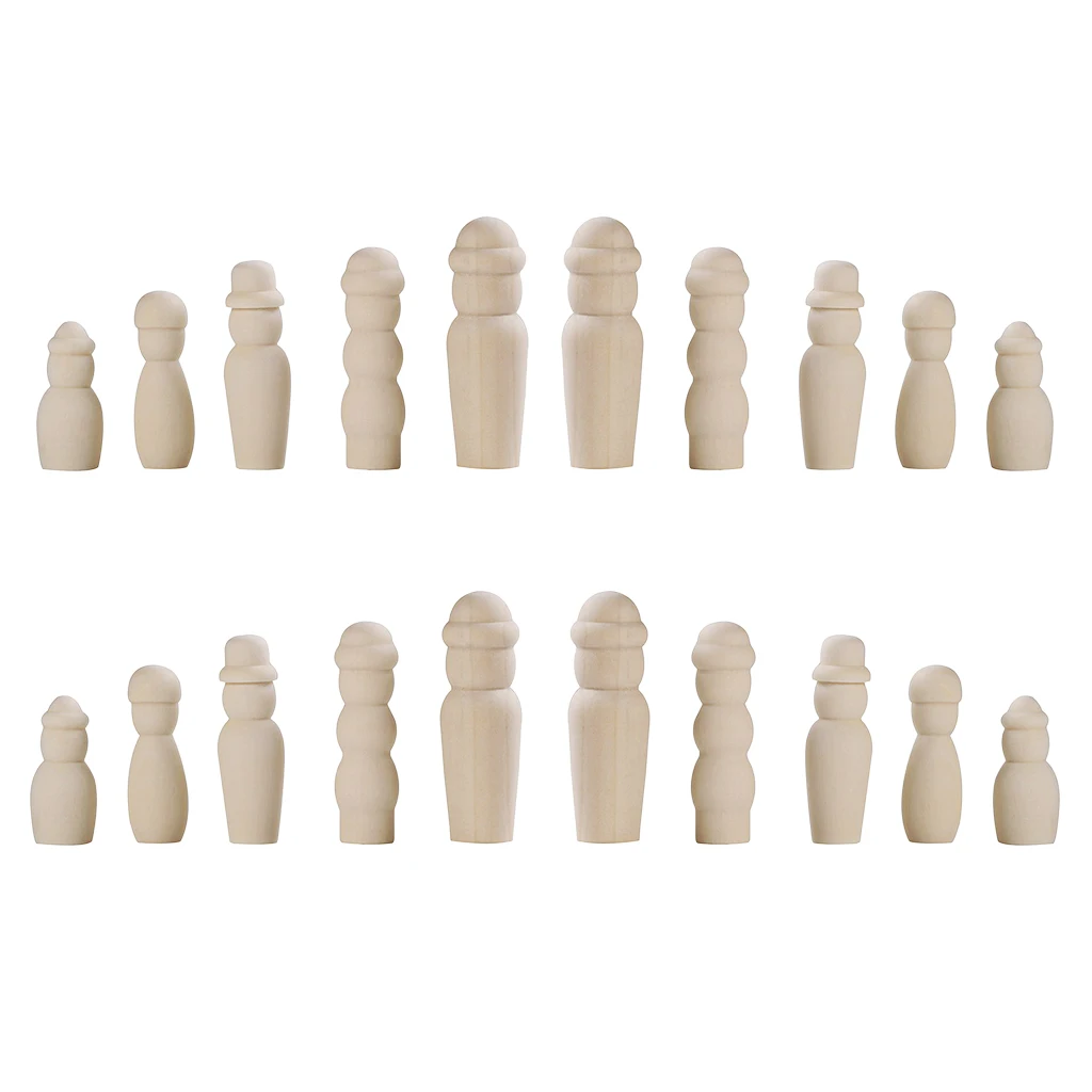 20pcs Unfinished Wood Blank DIY Family People Wooden Peg Dolls Bodies for Art Craft
