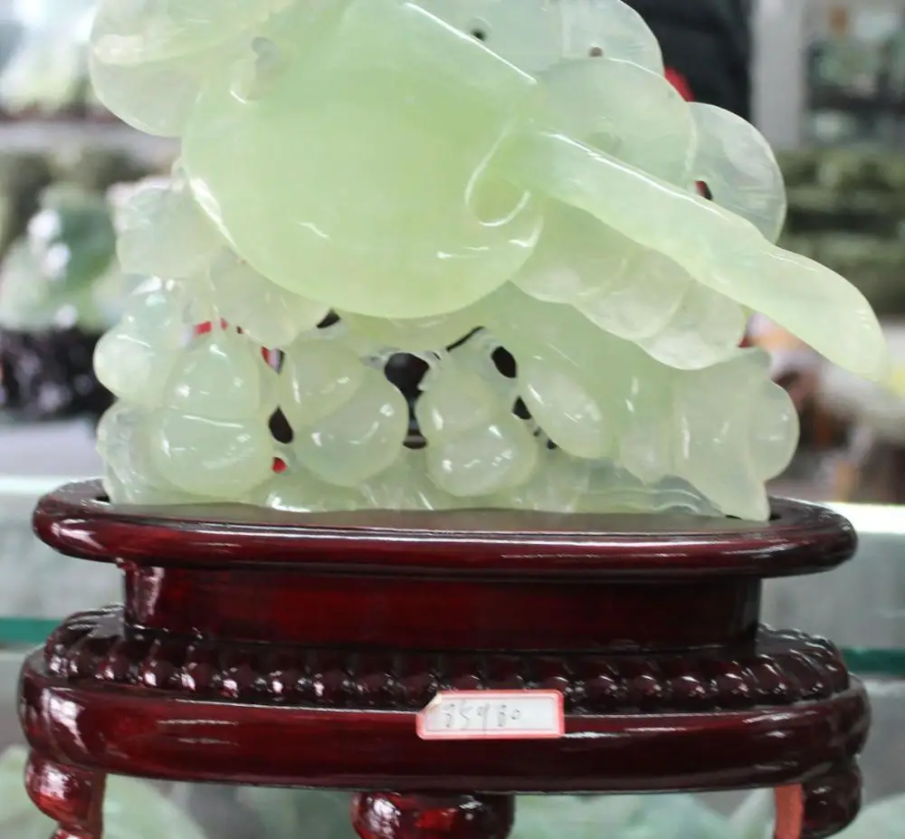 

10" Chinese FengShui Green Jade Yu Wealth Money Axe Ax Hatchet Chopper Statue