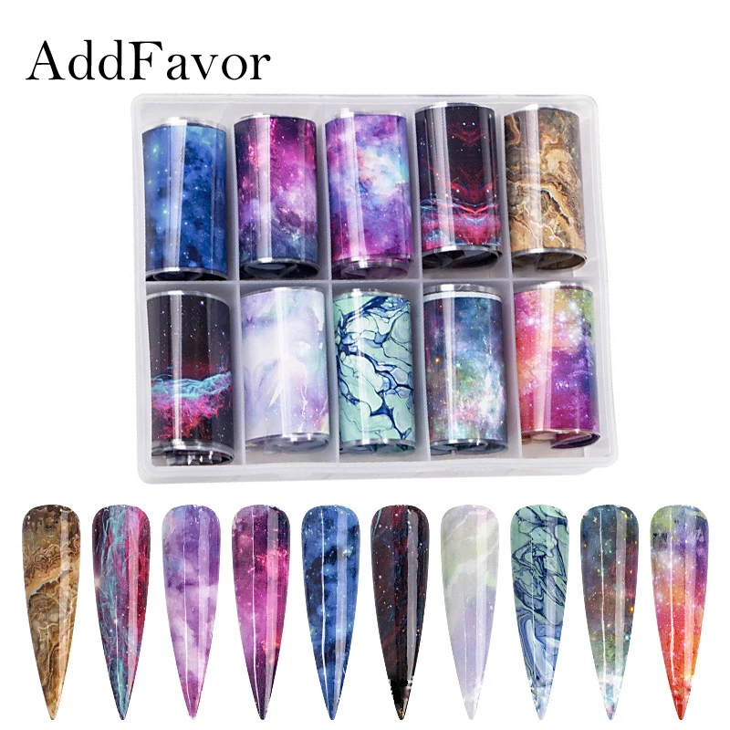 

Addfavor 10 Rolls Laser Nail Foil Paper Holographic Nail Art Transfer Sticker Flower Starry Nails Decoration Wraps