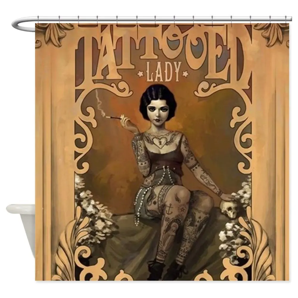 

The Amazing Tattooed Lady Decorative Fabric Shower Curtain Bath Products Bathroom Decor with Hooks Waterproof