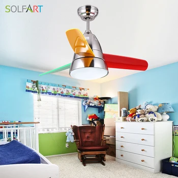 

SOLFART ceiling fan LED modern kids room led lamp black white colorful bedroom ceiling fans with remote control slf2059