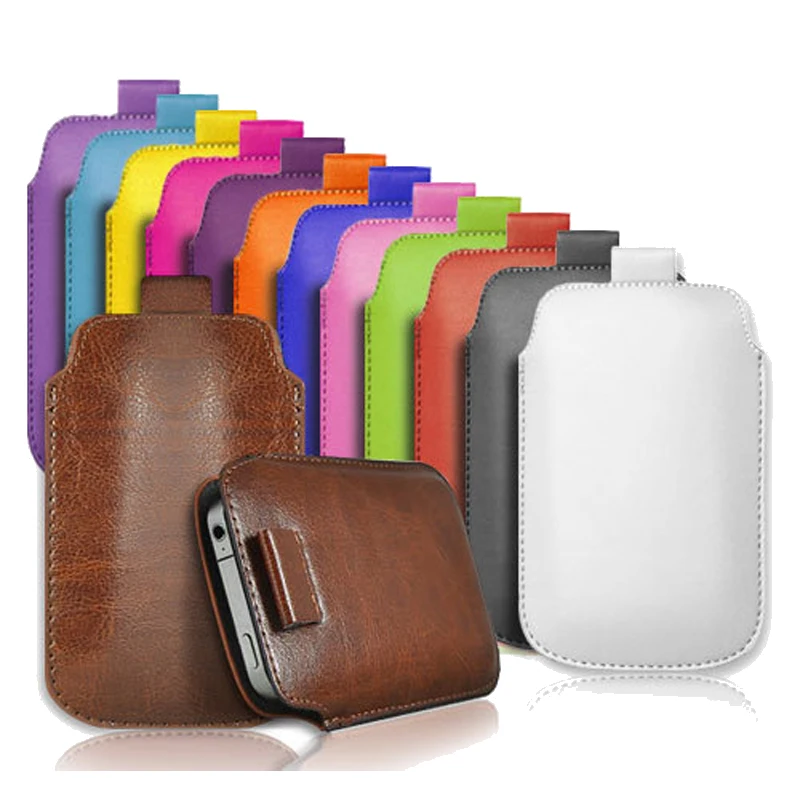 Elegant PU Leather Phone Pouch with Pull Tab Cover