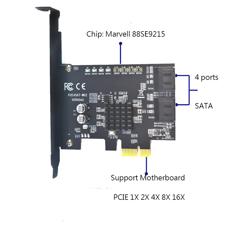 Marvell 88SE9215 чип SATA III 4 порта PCI-Express контроллер карты поддержка PCI Express x1 x2 x4 x8 x16 материнская плата для HDD SSD